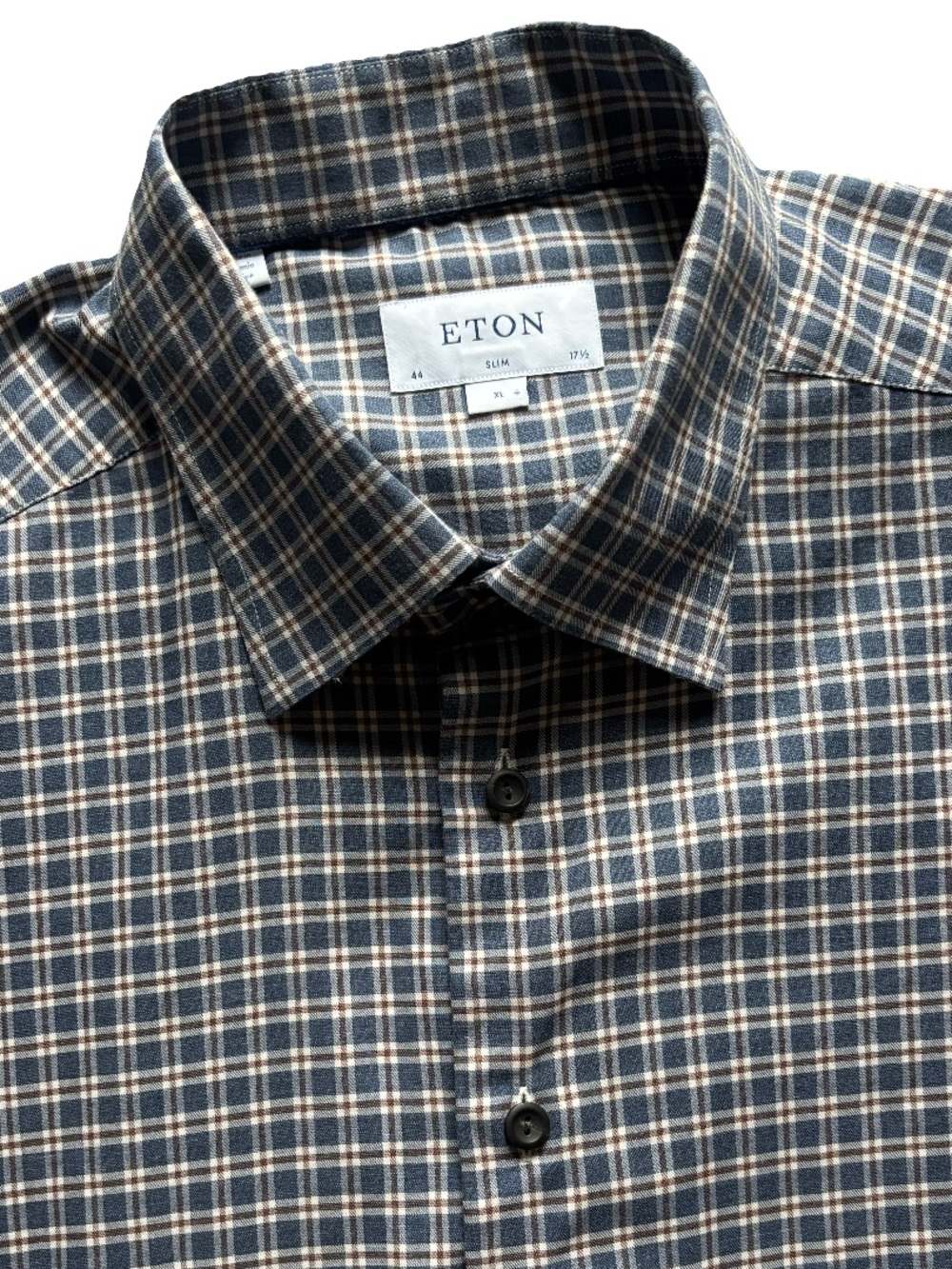Eton Fine Twill Check Slim Fit Button Down LS Dress Shirt Size 17.5